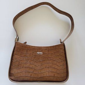 Y2k Oroton Crocodile Leather Embossed Cognac Brown Chrome Shoulder Lux Handbag
